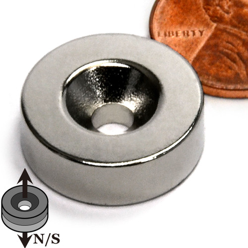 N45 neodymium magnet with #8 countersunk hole mounted on surface