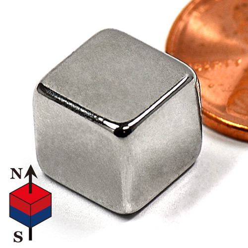 N45 neodymium cube magnet 3/8 inch x 3/8 inch x 3/8 inch with 15.5 lbs pull force, rare earth NdFeB NiCuNi plated, magnetized thru thickness for industrial and DIY holding