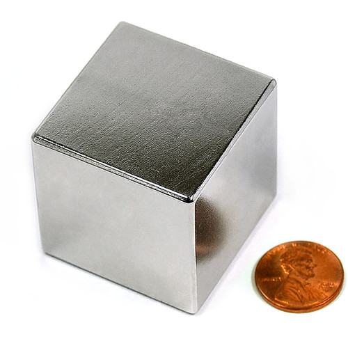 Angled view of N42 Neodymium Cube Magnet showcasing its robust 1-1/2" size