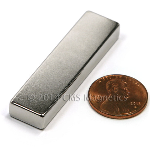 N45 Neodymium Bar Magnet - 27 lb Pull, 2"x1/2"x1/4" Rare Earth