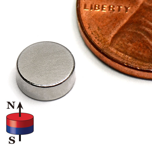 N42 small neodymium disc magnet 1/4 x 1/10 inch with 2.2 LB pull force - little strong magnets rare earth front view