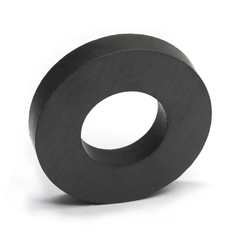 Dimensional view showing 45mm OD, 22mm ID, and 8mm thickness on dark grey ceramic ferrite ring magnet