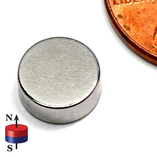 Compact powerful rare earth disc magnet N42 5/16 x 1/8 inch close-up showing durable coating