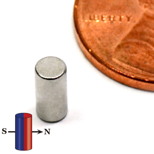 N42 cylindrical neodymium magnet 1/8x1/4 2 LB pull diametrically magnetized for versatility