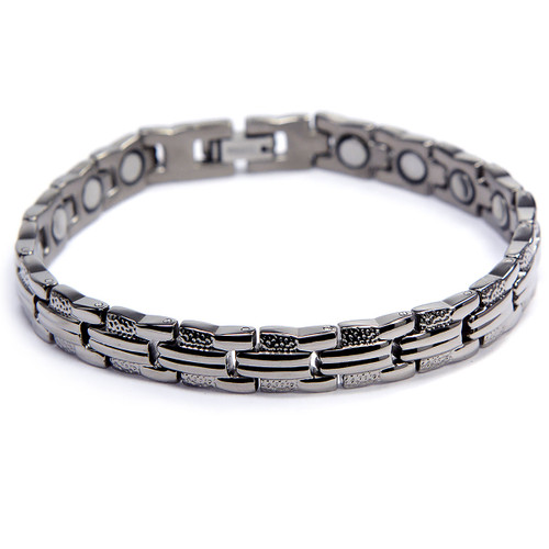 <img src=" womens  magnet bracelet .png" alt="casual magnetic therapy jewelry  titanium hammered strong  top view  Magnetic bracelet Novoa Women 's  Silver Heart Magnetic B185   ">