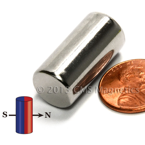N42 Neodymium Cylinder Magnet 1/2" Diameter, Diametrically Magnetized