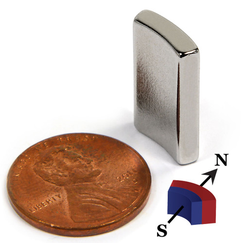 N42SH high temp neodymium arc magnet OD 1.5 inch x ID 1.25 inch x 0.75 inch L x 36 degrees, rare earth NdFeB NiCuNi plated, south pole on inner diameter for generators and motors