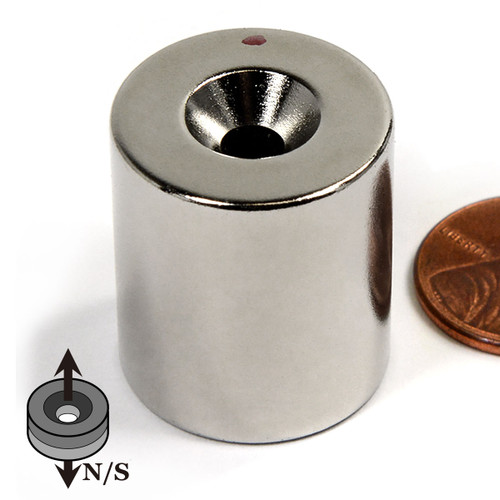 N42 Neodymium SLUG Magnet 72 LB Pull - 7/8x1" Cylindrical Rare Earth Magnet with Double Countersunk Holes