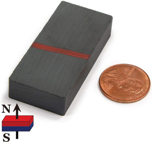 Strong C8 ferrite block magnet close-up - 1-7/8 inch x 7/8 inch x 3/8 inch black ceramic industrial grade