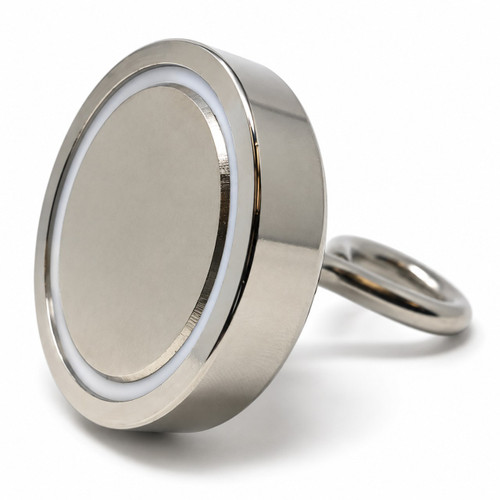 Chrome-plated steel cup base detail on 173 lbs neodymium cup magnet