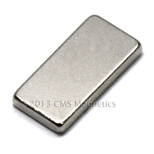 Dimensional diagram of N50 neodymium block magnet 1/2"x1/4"x1/16", ideal for heavy-duty rare earth magnet applications