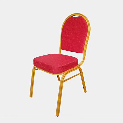 Round Back Steel Banqueting Chair. Red with Gold Frame
