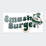 A sticker featuring the text "Smash Burger" in stylised green lettering, alongside a character holding a tennis racket.