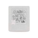 A sliding tile puzzle featuring a bear and a bunny planting flowers, with a sun and rainbow in the background. White frame.