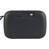 A Jive Speaker with a smooth black exterior featuring a USB port, a charging port, and a power switch on a flat surface.