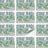 A sheet of stickers featuring a mountain design with "Leave No Trace" in green and beige tones.