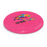 A large pink frisbee featuring a colorful geometric bull design and the text "creabulls."