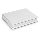A silver hard cover notebook with sticky notes and flags inside. The product has a sleek, modern design.