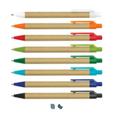 A collection of eight Kraft Pens in various colours, including white, red, orange, green, and blue. Each pen has a branding logo.