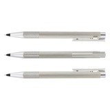 A set of three Lamy Logo pencils in brushed steel, featuring a sleek design and silver accents.