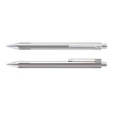 A metal pen set in silver, featuring a sleek design and a subtle logo. Two pens are displayed together.