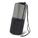 A Mako Beach Towel, rolled up with a black mesh storage bag, ideal for outdoor activities.