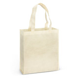 A natural look tote bag in a light beige shade with two sturdy handles and a plain design.