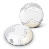 A white pencil sharpener with eraser, featuring a smooth, rounded design and a small hole for easy sharpening.