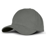A green cap with a curved brim, featuring a logo on the front.