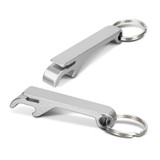 A drink bottle opener key ring in stainless steel, featuring a sleek, minimalist design with a keyring attachment.