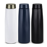 A drink bottle set featuring three 500ml bottles in white, navy blue, and black, with a sleek design and a logo.