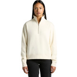 A cream-coloured half zip crew jumper with a relaxed fit and long sleeves, featuring a small logo.