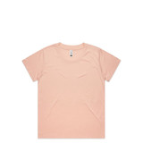 A peach-coloured T-shirt with a round neckline, short sleeves, and a branding tag.