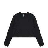 A black long-sleeve cropped t-shirt with a soft fabric and a small branding logo.