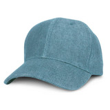 A denim cap in a teal color with a structured front and curved brim.