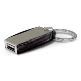 A key ring 4GB flash drive in silver and black, featuring a metallic design and a circular keyring attachment.