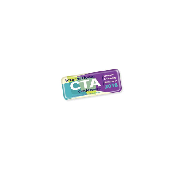 A rectangular sticker in purple, green, and yellow, featuring the text "International CTA Conference 2018" and a logo.