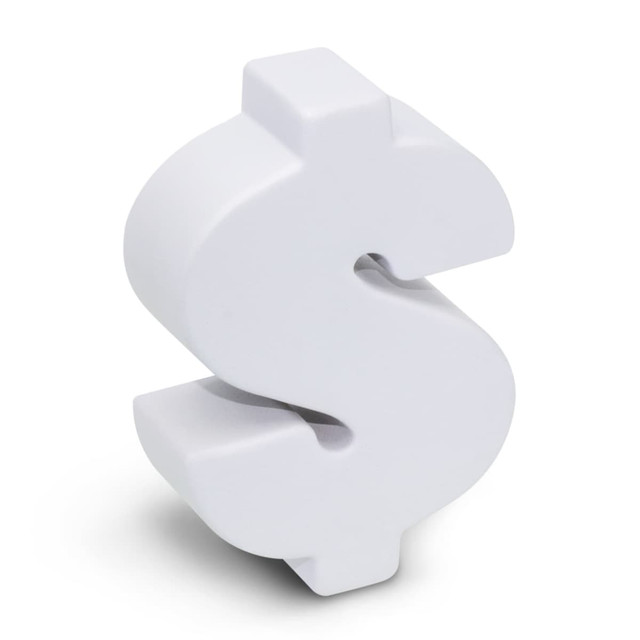 A white stress toy in the shape of a dollar sign.