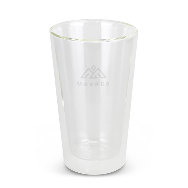 A drink bottle featuring a transparent double wall design with an etched logo. It is a sleek, modern tumbler.