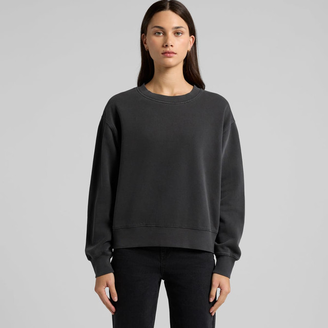 A faded grey crew jumper with a relaxed fit, featuring long sleeves and a round neckline.