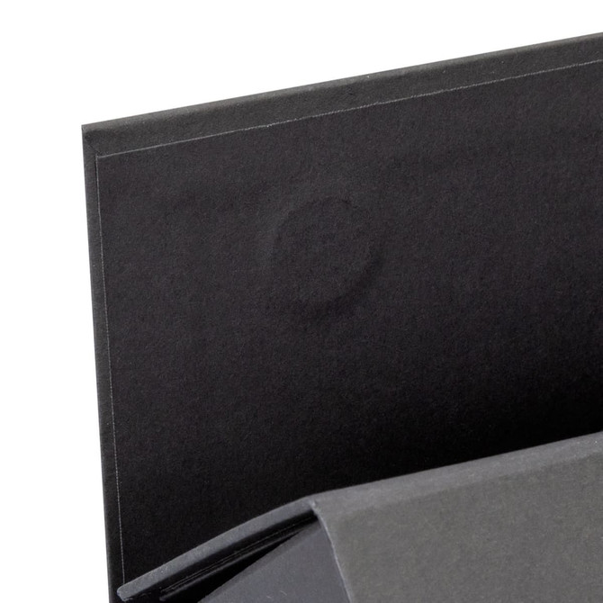 A black gift box with a simple design, featuring a partially visible inner layer for holding wine bottles.