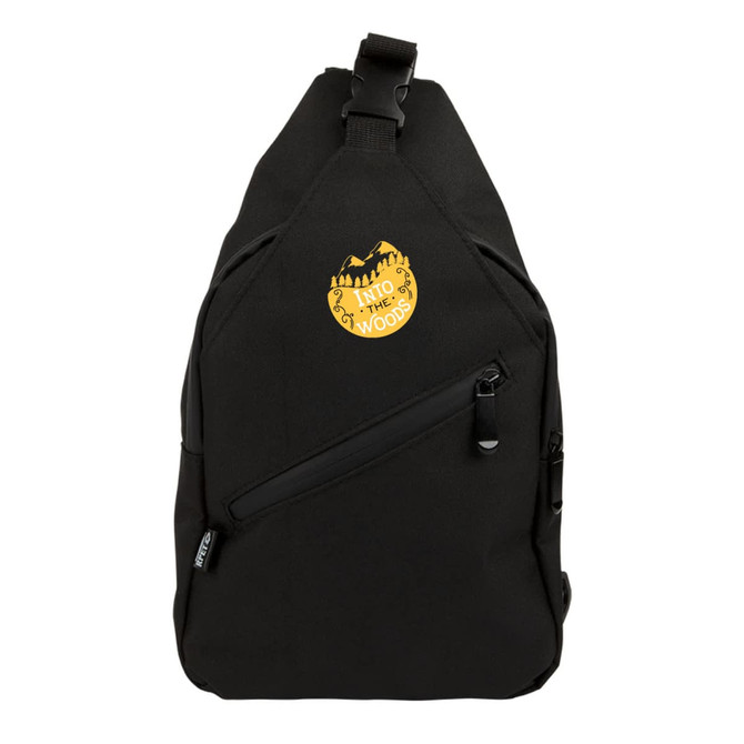 A black Sling RPET travel bag with a front zip pocket and a logo displayed.