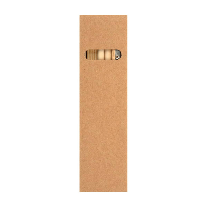 A kraft paper box displaying wooden learning tools inside, featuring a small viewing window.