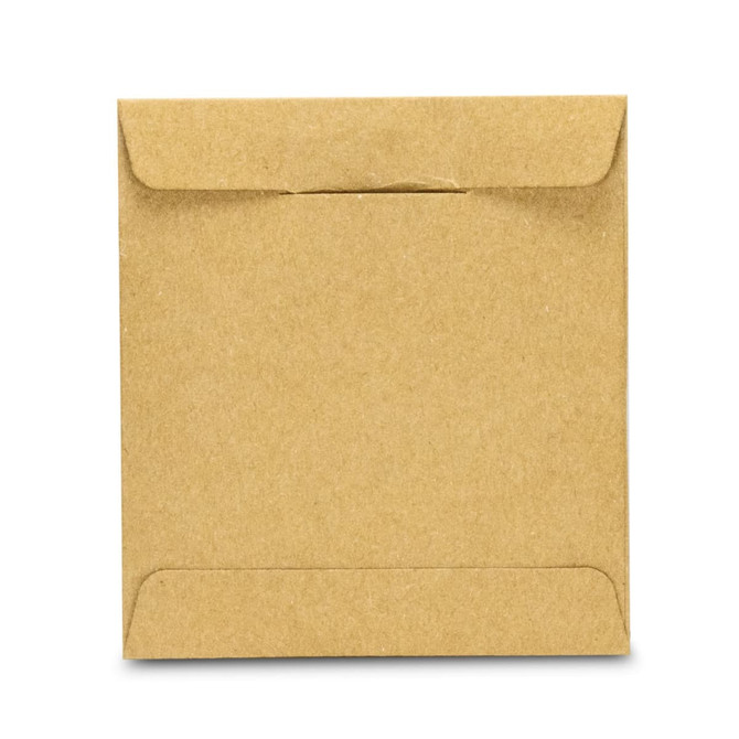 A square, brown, cardboard packaging with a flat, sealed design, suitable for holding a product inside.
