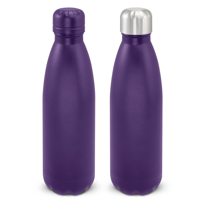 A drink bottle in a deep purple finish with a silver cap, featuring a sleek, powder-coated design.