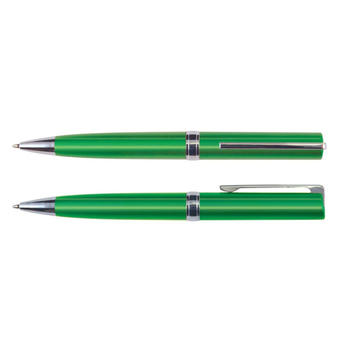 A set of Gemini Metallic Pens in vibrant green, featuring sleek metal accents and a smooth design.
