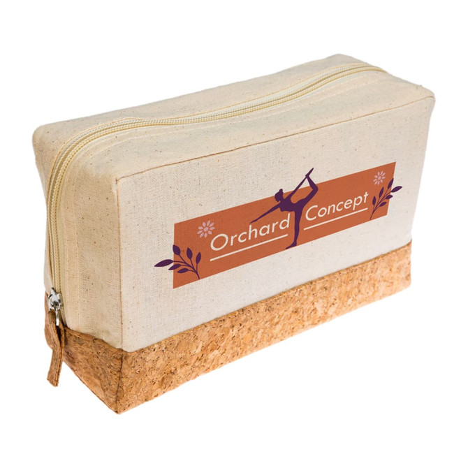 A cork utility case featuring a beige canvas exterior and a cork bottom, branded with the "Orchard Concept" logo.