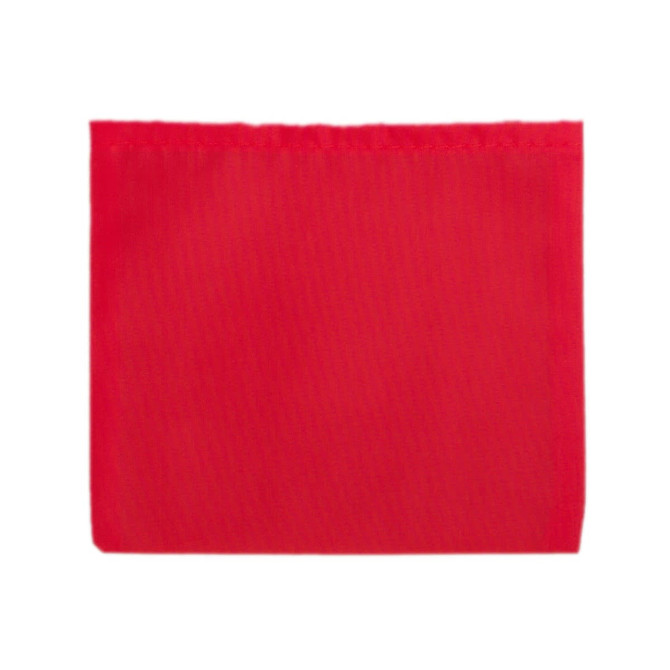A bright red reusable grocery bag made from recycled PET material, with a simple design and no additional features.