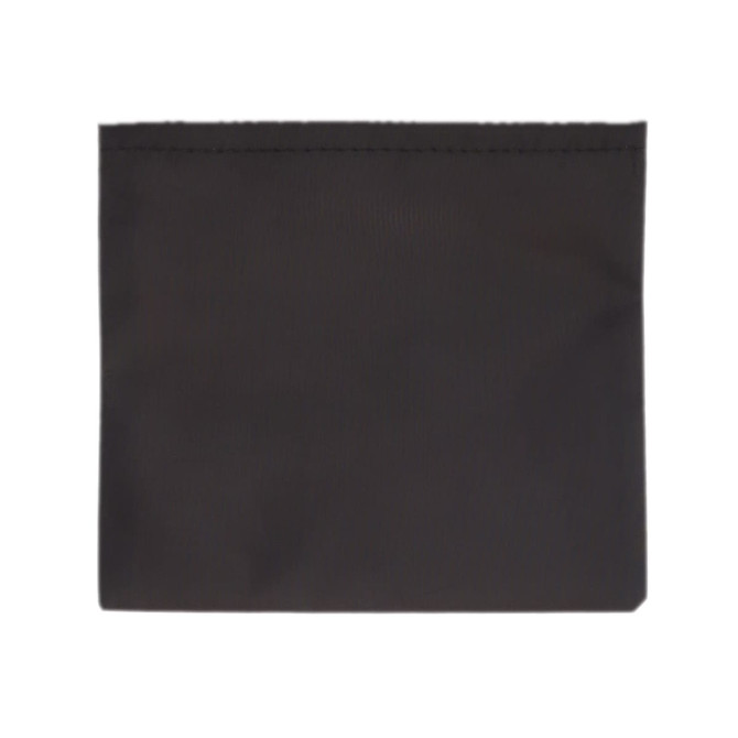 A reusable grocery bag in a solid black color, featuring a simple, sleek design.