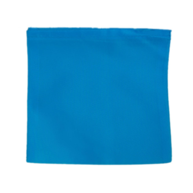 A blue reusable grocery bag made from recycled PET material. The bag features a simple, solid color design.